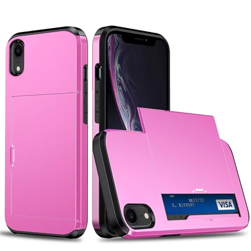 Belzsxy Handyhülle für iPhone XR Hülle, mit Kartenfach, Harte PC Stoßfest Robust Fallschutz Outdoor Militär Schutzhülle für iPhone XR (Pink) von Belzsxy