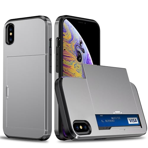 Belzsxy Handyhülle für iPhone XS Max Hülle, mit Kartenfach, Harte PC Stoßfest Robust Fallschutz Outdoor Militär Schutzhülle für iPhone XS Max (Grau) von Belzsxy