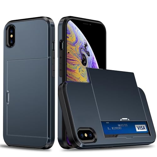 Belzsxy Handyhülle für iPhone XS Max Hülle, mit Kartenfach, Harte PC Stoßfest Robust Fallschutz Outdoor Militär Schutzhülle für iPhone XS Max (Marineblau) von Belzsxy