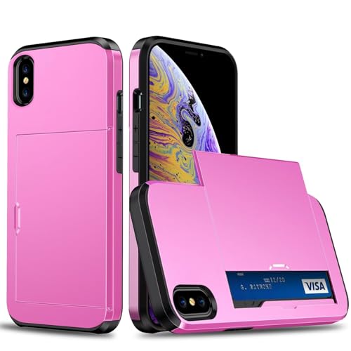 Belzsxy Handyhülle für iPhone XS Max Hülle, mit Kartenfach, Harte PC Stoßfest Robust Fallschutz Outdoor Militär Schutzhülle für iPhone XS Max (Pink) von Belzsxy