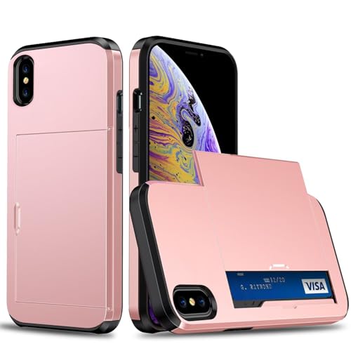 Belzsxy Handyhülle für iPhone XS Max Hülle, mit Kartenfach, Harte PC Stoßfest Robust Fallschutz Outdoor Militär Schutzhülle für iPhone XS Max (Roségold) von Belzsxy
