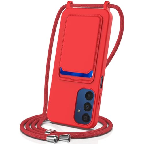 Belzsxy Kompatibel mit Samsung Galaxy A15 Hülle, mit Kartenfach, Handykette Hülle Silikon Seil Necklace Handyhülle mit Kordel Tasche TPU Bumper Schutzhülle für Samsung Galaxy A15 - Rot von Belzsxy