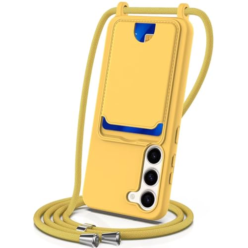 Belzsxy Kompatibel mit Samsung Galaxy S23 Hülle, mit Kartenfach, Handykette Hülle Silikon Seil Necklace Handyhülle mit Kordel Tasche TPU Bumper Schutzhülle für Samsung Galaxy S23 - Gelb von Belzsxy