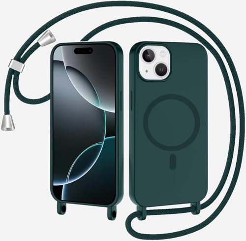 Belzsxy Magnetische Handykette für iPhone 13 Hülle mit Band, Handyhülle Kompatibel mit MagSafe, Silikon Seil Necklace Handyhülle PU Stoßfest mit Abnehmbar Kordel zum Umhängen Case - Dunkelgrün Belzsxy Magnetische Handykette für iPhone 13 Hülle mit Band, Handyhülle Kompatibel mit MagSafe, Silikon Seil Necklace Handyhülle PU Stoßfest mit Abnehmbar Kordel zum Umhängen Case - Dunkelgrün von Belzsxy