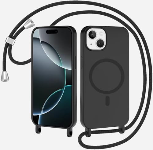 Belzsxy Magnetische Handykette für iPhone 14 Plus Hülle mit Band, Handyhülle Kompatibel mit MagSafe, Silikon Seil Necklace Handyhülle PU Stoßfest mit Abnehmbar Kordel zum Umhängen Case - Schwarz Belzsxy Magnetische Handykette für iPhone 14 Plus Hülle mit Band, Handyhülle Kompatibel mit MagSafe, Silikon Seil Necklace Handyhülle PU Stoßfest mit Abnehmbar Kordel zum Umhängen Case - Schwarz von Belzsxy
