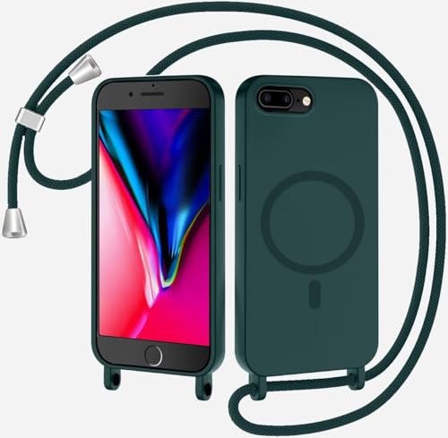 Belzsxy Magnetische Handykette für iPhone 6/7/8 Plus Hülle mit Band, Handyhülle Kompatibel mit MagSafe, Silikon Seil Necklace Handyhülle PU Stoßfest mit Abnehmbar Kordel zum Umhängen Case - Dunkelgrün Belzsxy Magnetische Handykette für iPhone 6/7/8 Plus Hülle mit Band, Handyhülle Kompatibel mit MagSafe, Silikon Seil Necklace Handyhülle PU Stoßfest mit Abnehmbar Kordel zum Umhängen Case - Dunkelgrün von Belzsxy