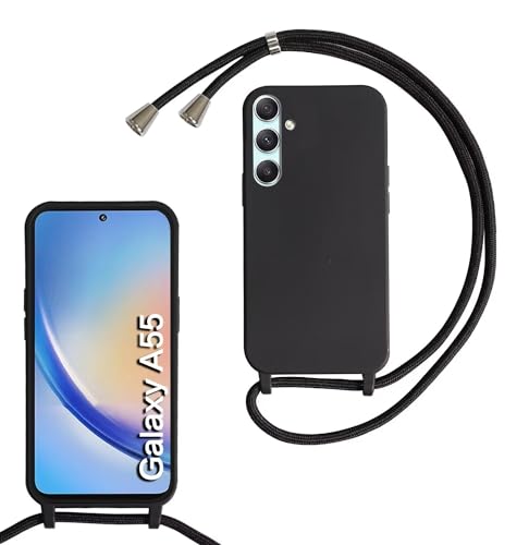 Belzsxy Silikon Handykette für Samsung Galaxy A55 5G Hülle mit Band,Verstellbarer Halskette Handyhülle,Necklace Hülle mit Band, Handyhülle für zum Umhängen,Case mit Schnur,Schwarz von Belzsxy