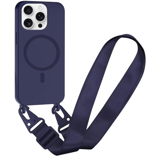 Belzsxy Silikon Magnetische Handykette für iPhone 14 Pro Max Necklace Hülle mit Band, Verstellbarer Halskette Handyhülle, Handyhülle für zum Umhängen, Case mit Schnur für iPhone 14 Pro Max,Navy blau von Belzsxy