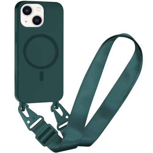 Belzsxy Silikon Magnetische Handykette für iPhone 15 Plus Necklace Hülle mit Band, Verstellbarer Halskette Handyhülle, Handyhülle für zum Umhängen,Case mit Schnur für iPhone 15 Plus,Dunkel grün von Belzsxy