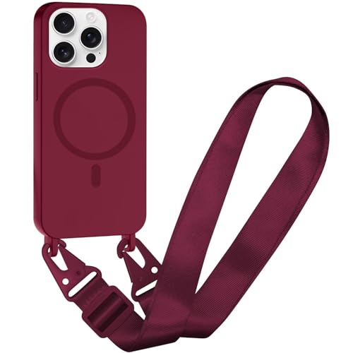 Belzsxy Silikon Magnetische Handykette für iPhone 16 Pro Necklace Hülle mit Band, Verstellbarer Halskette Handyhülle, Handyhülle für zum Umhängen, Case mit Schnur für iPhone 16 Pro,Rot von Belzsxy