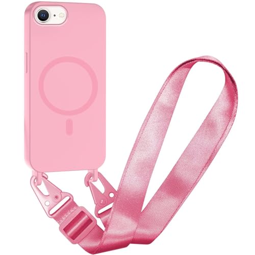 Belzsxy Silikon Magnetische Handykette für iPhone 16E/SE 2025 Necklace Hülle mit Band, Verstellbarer Halskette Handyhülle, Handyhülle für zum Umhängen, Case mit Schnur für iPhone 16E/SE 2025,Rosa von Belzsxy