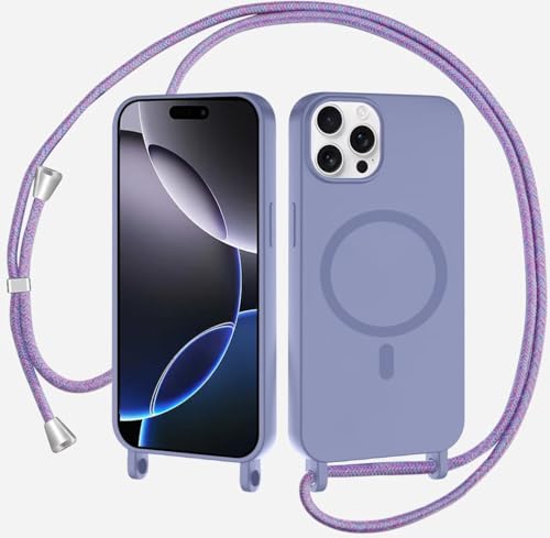 Magnetische Handykette für iPhone 12 Pro Max Hülle mit Band, Handyhülle Kompatibel mit MagSafe, Silikon Seil Necklace Handyhülle PU Stoßfest mit Abnehmbar Kordel zum Umhängen Case - Lichtviolett Magnetische Handykette für iPhone 12 Pro Max Hülle mit Band, Handyhülle Kompatibel mit MagSafe, Silikon Seil Necklace Handyhülle PU Stoßfest mit Abnehmbar Kordel zum Umhängen Case - Lichtviolett von Belzsxy