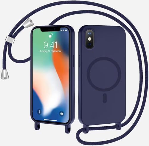 Magnetische Handykette für iPhone X/iPhone XS Hülle mit Band, Handyhülle Kompatibel mit MagSafe, Silikon Seil Necklace Handyhülle PU Stoßfest mit Abnehmbar Kordel zum Umhängen Case - Dunkelblau Magnetische Handykette für iPhone X/iPhone XS Hülle mit Band, Handyhülle Kompatibel mit MagSafe, Silikon Seil Necklace Handyhülle PU Stoßfest mit Abnehmbar Kordel zum Umhängen Case - Dunkelblau von Belzsxy