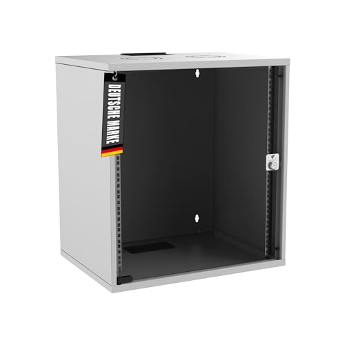 Bemacom 19" Netzwerkschrank 12U Serverschrank Server-Racks mit Glastür, abschließbar inkl. Kabelführung für die Wandmontage Rack - T: 400 - B: 540 - H: 595 - TRAGLAST: 60kg - Farbe: Lichtgrau von Bemacom