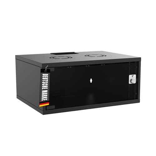 Bemacom 19" Netzwerkschrank 4U Serverschrank Server-Racks mit Glastür, abschließbar inkl. Kabelführung für die Wandmontage Rack - T: 400 - B: 540 - H: 236 - TRAGLAST: 60kg - Farbe: Schwarz von Bemacom