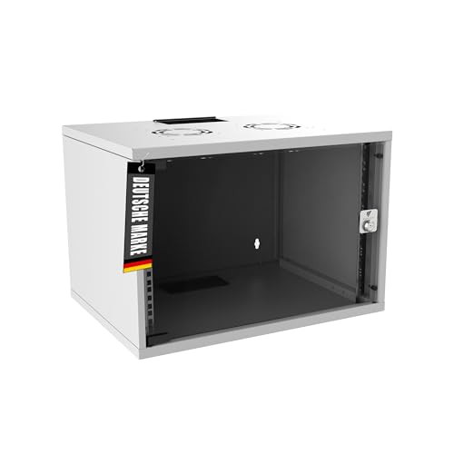 Bemacom 19" Netzwerkschrank 7U Serverschrank Server-Racks mit Glastür, abschließbar inkl. Kabelführung für die Wandmontage Rack - T: 400 - B: 540 - H: 370 - TRAGLAST: 60kg - Farbe: Lichtgrau von Bemacom