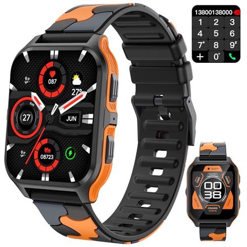 Smartwatch für Herren, 4,6 cm (1,8 Zoll), Outdoor-Sport-Smartwatch mit Anrufannahme/Anruf, Fitness-Uhr, B-Blut-Sauerstoff, Herzratten- und S-Leep-Monitor, kompatibel mit iPhone und Android-Handys von Bemtava