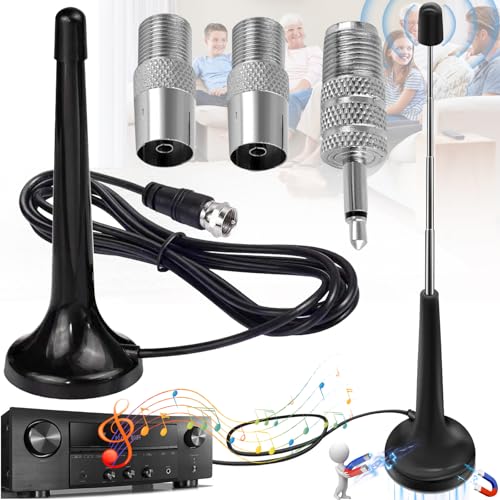 Benaton 4 Stück Radio Antenne Für Stereoanlage DAB, Universale Zimmerantenne Mit Magnetfuß Und 3m Verlängerungskabel, Zimmerantenne Mit Adapter Auf F-Stecker, Radio Antenne Für Den Empfang Von Fm Benaton 4 Stück Radio Antenne Für Stereoanlage DAB, Universale Zimmerantenne Mit Magnetfuß Und 3m Verlängerungskabel, Zimmerantenne Mit Adapter Auf F-Stecker, Radio Antenne Für Den Empfang Von Fm von Benaton