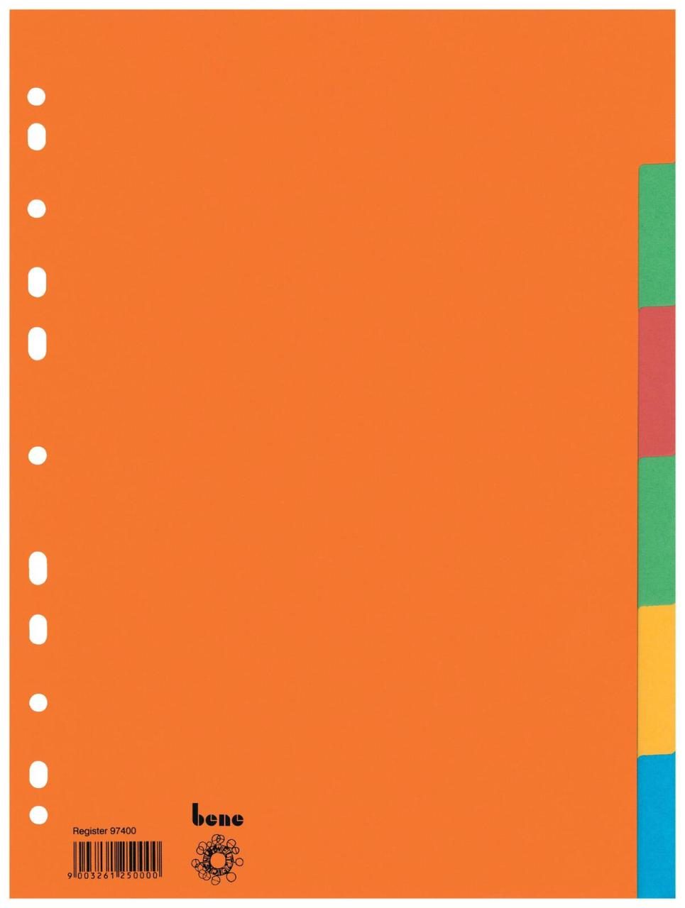 bene Register Kartonregister A4, 6-teilig farbsortiert von Bene