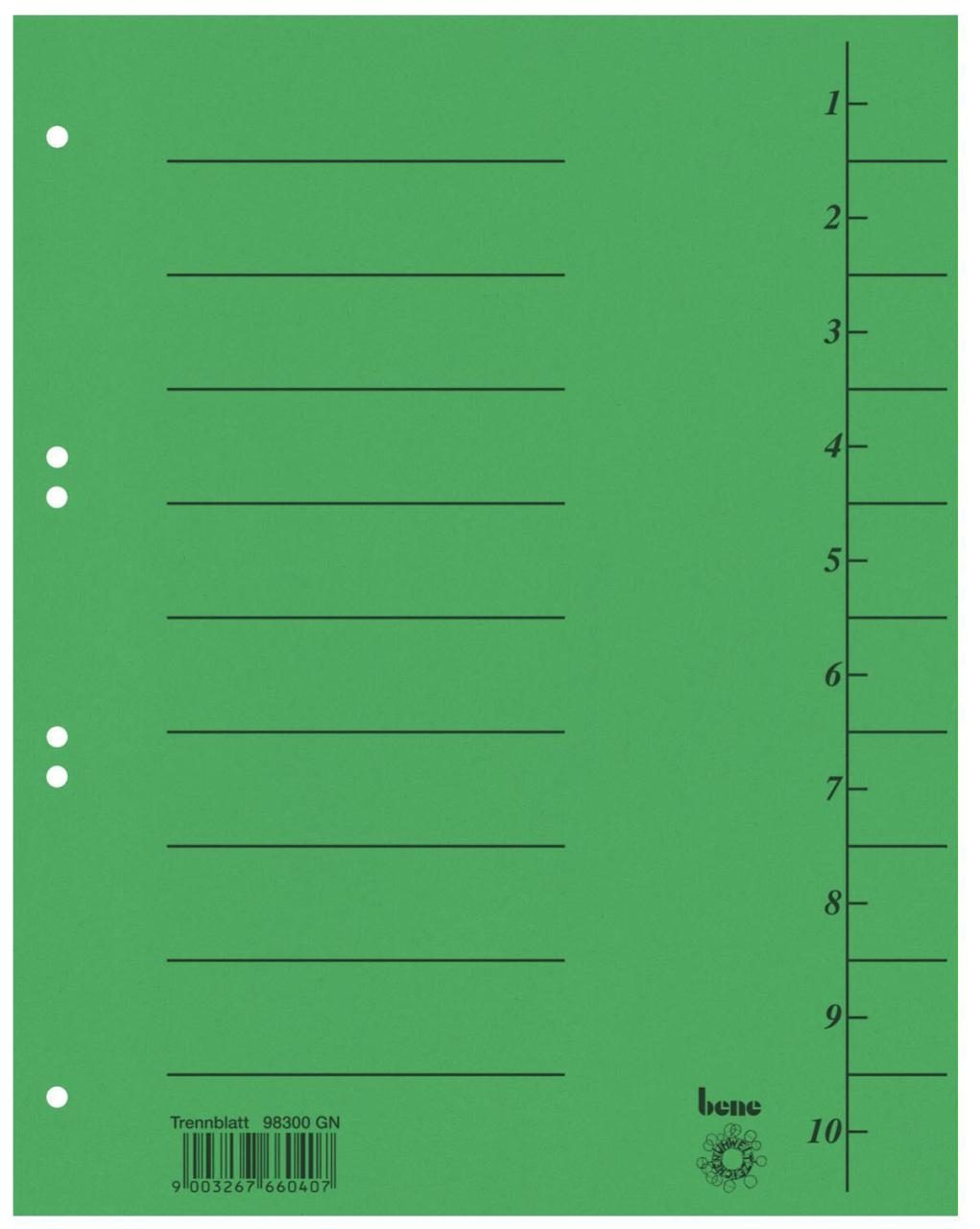 bene Trennblätter DIN A4 210 g/m² grün bene Trennblätter DIN A4 210 g/m² grün von Bene