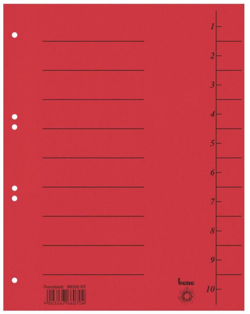 bene Trennblätter DIN A4 210 g/m² rot von Bene