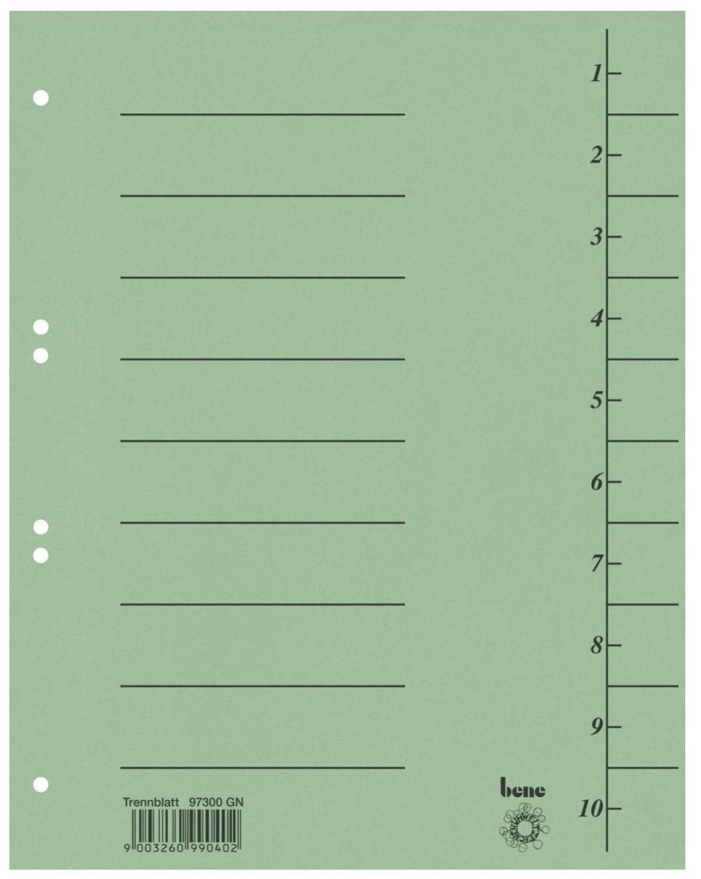 bene Trennblätter DIN A4 250 g/m² grün bene Trennblätter DIN A4 250 g/m² grün von Bene