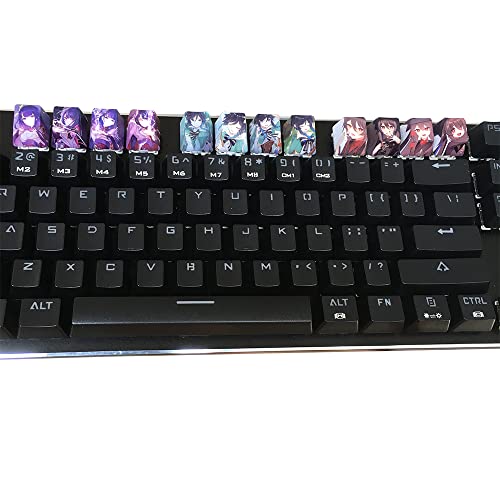 Benemate 12 Tastenkappen-Set, 5 Seiten Farbstoffsubbed PBT Tastenkappen, R4 Tastenkappen, DIY Cherry Profile Tastenkappen für Gaming Mechanische Tastatur, Genshin Impact Raiden Shogun Hutao Venti von Benemate