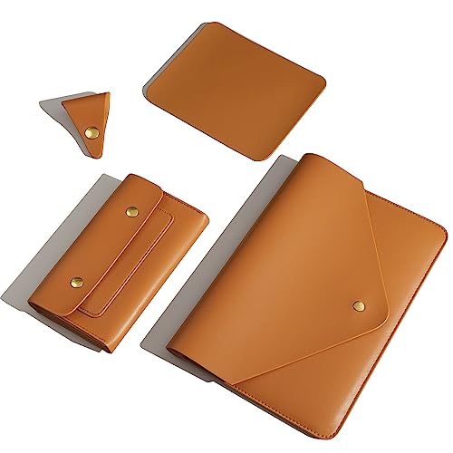 Benfan Laptop-Hülle kompatibel mit MacBook Air M2,13 cm (13 Zoll) MacBook Pro M2, Surface Pro 3 4 5 6 7, Dell XPS 13 mit kleiner Tasche, Mauspad und Kabelhalter, Farbe: Orange / Braun von Benfan
