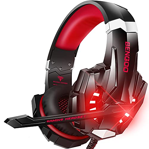 BENGOO Stereo Pro Gaming-Headset für PS4, PC, Xbox One Controller, Geräuschunterdrückung, Over-Ear-Kopfhörer mit Mikrofon, LED-Licht, Bass-Surround, weiche Memory-Ohrenschützer für Laptop, Mac, Wii, von Bengoo