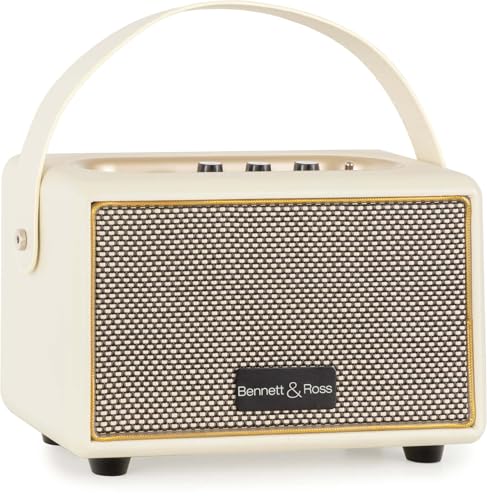 Bennett & Ross BB-820CW Blackmore Junior - Retro Bluetooth Lautsprecher in Lederoptik mit 5200 mAh Akku - Vintage Speaker mit 20W - MicroSD-Eingang mit MP3-Player - Aux-in - Weiß von Bennett & Ross