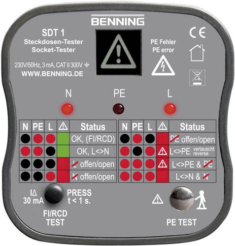 Benning SDT 1 Steckdosentester CAT III 300V LED, LCD von Benning