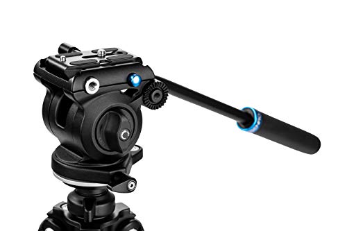 Benro S2 PRO Flat Base Fluid Video Head, 5.5 lb Max, 1/4"-20 Accessory Mounts, 3/8"-16 Head Mount, w/Pan Arm (S2PRO), Black von Benro