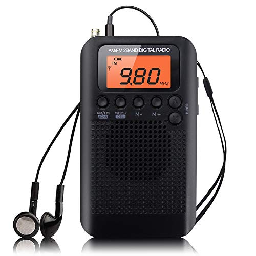 Pocket Radio Mini Tragbares Radio AM FM Digitales Radio Stereo Radio mit Kopfhörer Eingebauten Lautsprechern Musik Player Wecker und Timer, Persönlich, Ideal für Joggen (Schwarz) von Benss
