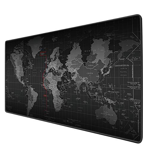 Benvo Gaming Mauspad XXL Büro mausmatte Groß maus matte (900 x 400 x 3mm, Optimales Gleiten, Rutschfeste Unterseite aus Gumm, Vernähter Rand) Mausunterlage mit Weltkarte Motiv für Office und Spiel-Tastatur von Benvo