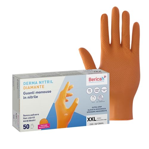 Bericah, Derma Nytril Diamant-Nitril-Handschuhe, puderfrei, Größe XXL, größere Dicke, 50 Stück von Bericah