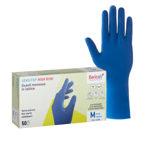 Bericah, Sensi High Risk Handschuhe aus Latex, puderfrei, Größe M, 50 Stück von Bericah