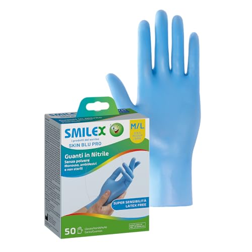 Bericah Smilex Skin Blue Pro Nitril-Einweghandschuhe, puderfrei, Größe M/L, 50 Stück von Bericah