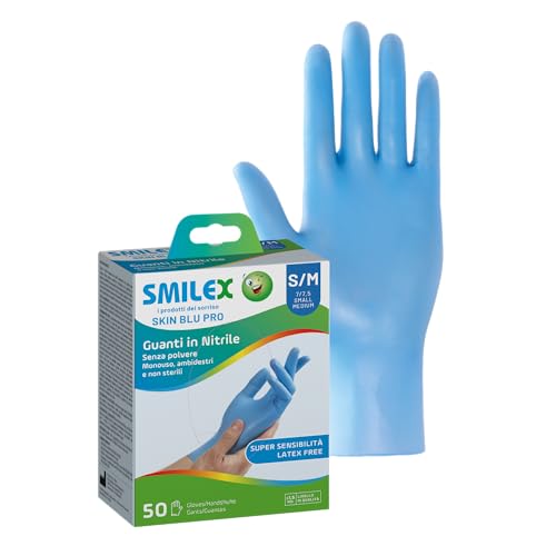 Bericah Smilex Skin Blue Pro Nitril-Einweghandschuhe, puderfrei, Größe S/M, 50 Stück von Bericah