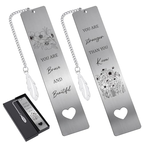 Berirexrion Inspirierendes Metall-Lesezeichen, Geschenk – 2 Stück, "You are Brave Stronger Than You Know", Lesezeichen zum Lesen von Frauen und Mädchen, Blume, motivierende Wertschätzung, Lesezeichen Berirexrion Inspirierendes Metall-Lesezeichen, Geschenk – 2 Stück, "You are Brave Stronger Than You Know", Lesezeichen zum Lesen von Frauen und Mädchen, Blume, motivierende Wertschätzung, Lesezeichen von Berirexrion
