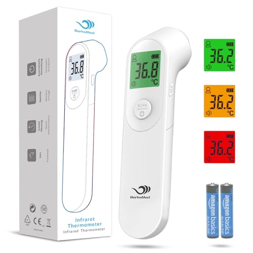 BerkeMed Fieberthermometer Kontaktlos für Babys, Kinder und Erwachsene, Infrarot-Stirnthermometer LCD-Anzeige und 20 peicherabruf, hohe Genauigkeit und Fieberalarm （Weiß） von BerkeMed
