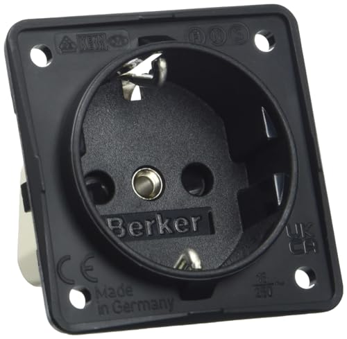 Berker 9419505 Integro Schuko-Steckdose mit erhöhtem Berührungsschutz, schwarz matt von Berker