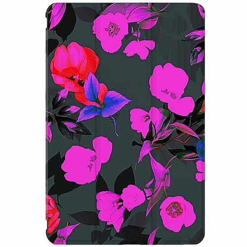 Berkin Arts Kompatibel mit Samsung Galaxy Tab S6 Lite Hülle 10.4 Zoll Modell SM-P610/P613/P615/P619 Hülle Premium-Lederbezug Kunst Neon-Blumenmuster Dunkles Blumenmuster von Berkin Arts