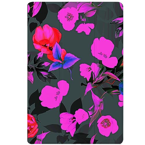 Berkin Arts Kompatibel mit Samsung Galaxy Tab S8 Plus/ S7 FE/ S7 Plus Hülle 12.4 Zoll Hülle Premium-Lederbezug Kunst Neon-Blumenmuster Dunkles Blumenmuster von Berkin Arts