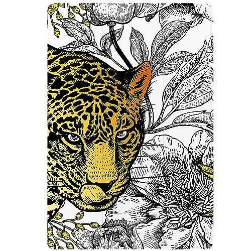 Berkin Arts Kompatibel mit Samsung Galaxy Tab S8 Plus/ S7 FE/ S7 Plus Hülle 12.4 Zoll Hülle Premium-Lederbezug Maximalismus Leoparden-Pfingstrosen-Blumenmuster-Tiertier von Berkin Arts