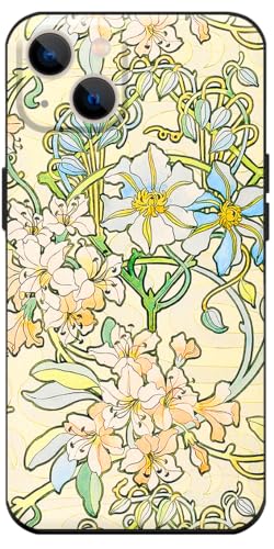 Berkin Arts Kompatible iPhone 13 Mini Hülle Silikon Cover mit Displayschutzfolie Jugendstil-Blumenblume (Alphonse Mucha-Klematis) von Berkin Arts