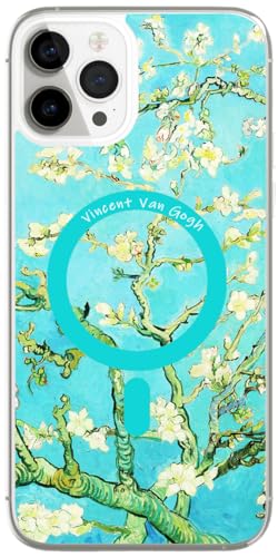 Berkin Arts Kompatible iPhone 14 Pro Hülle Klar Transparent Cover [Kompatibel mit MagSafe], Postimpressionistische Blume (Vincent Van Gogh-Mandelblüte) von Berkin Arts