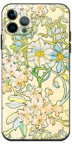 Berkin Arts Kompatible iPhone 14 Pro Max Hülle Silikon Cover mit Displayschutzfolie Jugendstil-Blumenblume (Alphonse Mucha-Klematis) von Berkin Arts