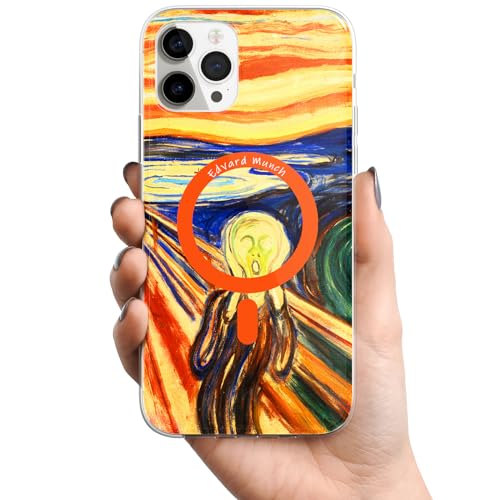Berkin Arts Kompatible iPhone 15 Pro Max Hülle Klar Transparent Cover [Kompatibel mit MagSafe], Schock-Kunst abstraktes Gemälde (Edvard Munch-Der Schrei) von Berkin Arts
