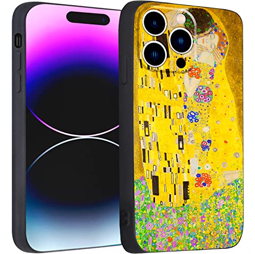 Berkin Arts Kompatible iPhone 15 Pro Max Hülle Silikon Cover mit Displayschutzfolie Gelbes leichtes Blühen (Gustav Klimt-Der Kuss) von Berkin Arts