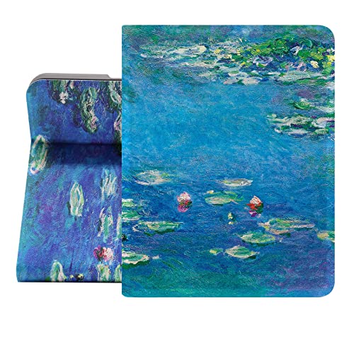 Berkin Arts für iPad Pro 13 Zoll M4 (2024) Hülle A2925 /A2926 /A3007 Folio Hülle Premium Lederhülle Cloisonnismus Blaugrün Blau Blumen Floral (Seerosen von Monet) von Berkin Arts